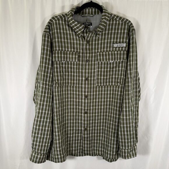 Habit Fishing Shirt Men Large Green Plaid Button Up Long Sleeve 40+ Solar Factor - Picture 1 of 15
